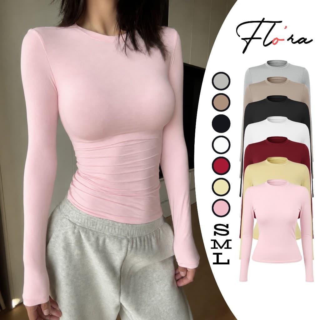 [MÀU MỚI] Áo Thun TAY DÀI CỔ TRÒN DÁNG DÀI Thun Borip Lụa DD116, Áo Thun Nữ Kiểu Trơn Ôm Body Flo'ra