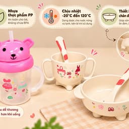 Bộ 5 Món Cốc Tập Uống Nước, Bát Ăn & Thìa Nĩa Trẻ Em Nhựa PP An Toàn Chịu Nhiệt -20°C đến 120°C - Brizkids 1