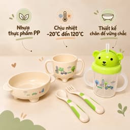 Bộ 5 Món Cốc Tập Uống Nước, Bát Ăn & Thìa Nĩa Trẻ Em Nhựa PP An Toàn Chịu Nhiệt -20°C đến 120°C - Brizkids 2