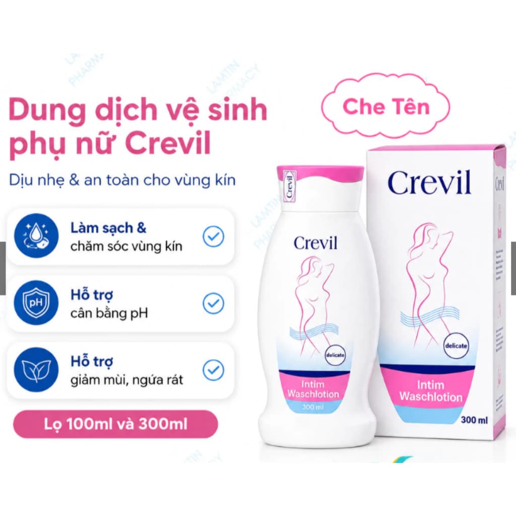 **Crevil ( chai 100mml và 300ml )Dung dịch vệ sinh phụ nữ , chống viêm cân bằng pH>BUNINY SHOP$