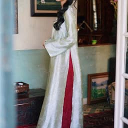 Áo Dài  Mẹ bé vải Tằm Linh Lan Phối Quần Ren Cao Cấp - Dáng Dài Xưa Thướt Tha - Thanh Lịch Đi Chơi Tết Du Xuân 3