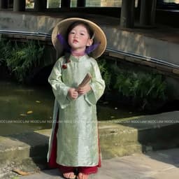 Áo Dài  Mẹ bé vải Tằm Linh Lan Phối Quần Ren Cao Cấp - Dáng Dài Xưa Thướt Tha - Thanh Lịch Đi Chơi Tết Du Xuân 2