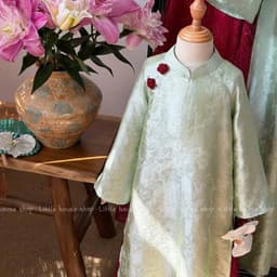 Áo Dài  Mẹ bé vải Tằm Linh Lan Phối Quần Ren Cao Cấp - Dáng Dài Xưa Thướt Tha - Thanh Lịch Đi Chơi Tết Du Xuân 7