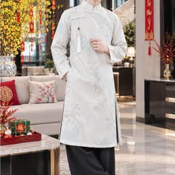Áo dài cách tân bố và bé trai họa tiết truyền thống nam tính - gấm cao cấp lót mềm, mặc thoải mái cả ngày 5