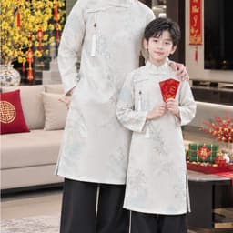 Áo dài cách tân bố và bé trai họa tiết truyền thống nam tính - gấm cao cấp lót mềm, mặc thoải mái cả ngày 1