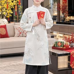 Áo dài cách tân bố và bé trai họa tiết truyền thống nam tính - gấm cao cấp lót mềm, mặc thoải mái cả ngày 2