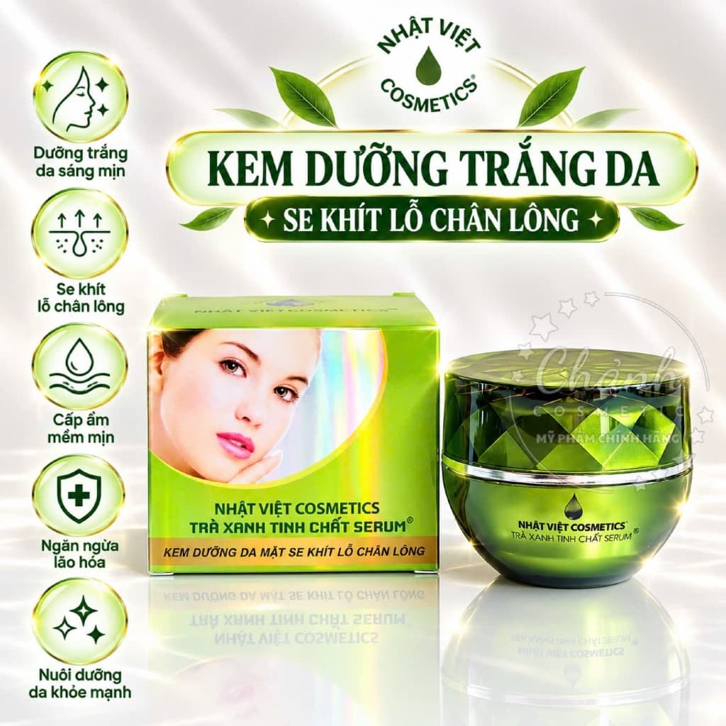 Kem Nhật Việt Cosmetics Tinh Chất Trà Xanh Dưỡng Trắng, Se Khít Lỗ Chân Lông, Đều Màu Da 13gam