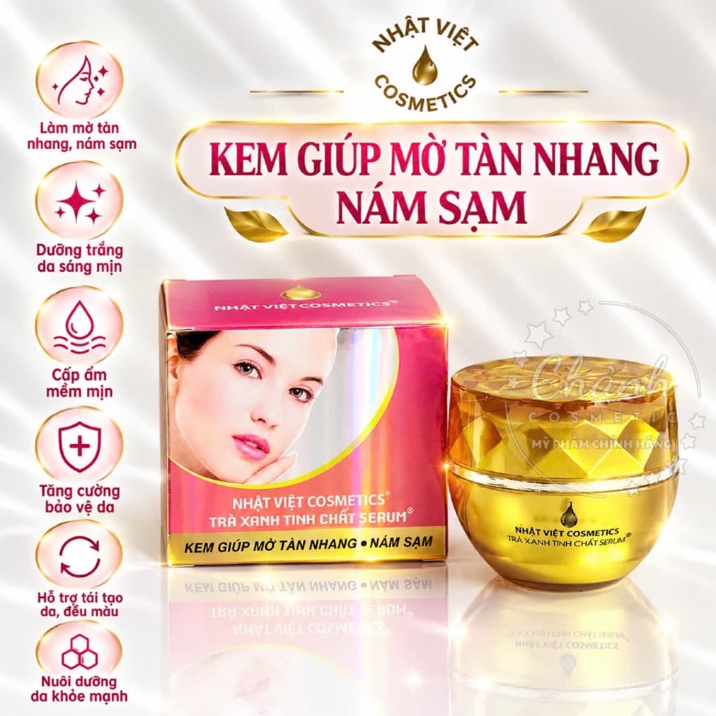 Kem Nhật Việt Cosmetics Tinh Chất Trà Xanh Mờ Nám, Tàn Nhang, Đồi Mồi, Giữ Ẩm 13gam
