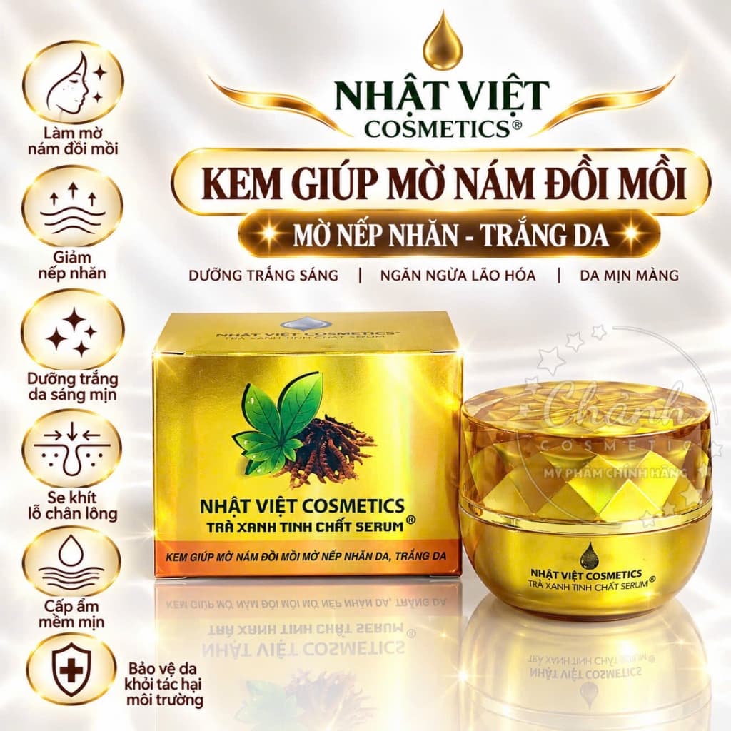 Kem Nhật Việt Cosmetics Tinh Chất Trà Xanh Mờ Nám, Tàn Nhang, Giảm Nếp Nhăn, Trắng Da 20gam