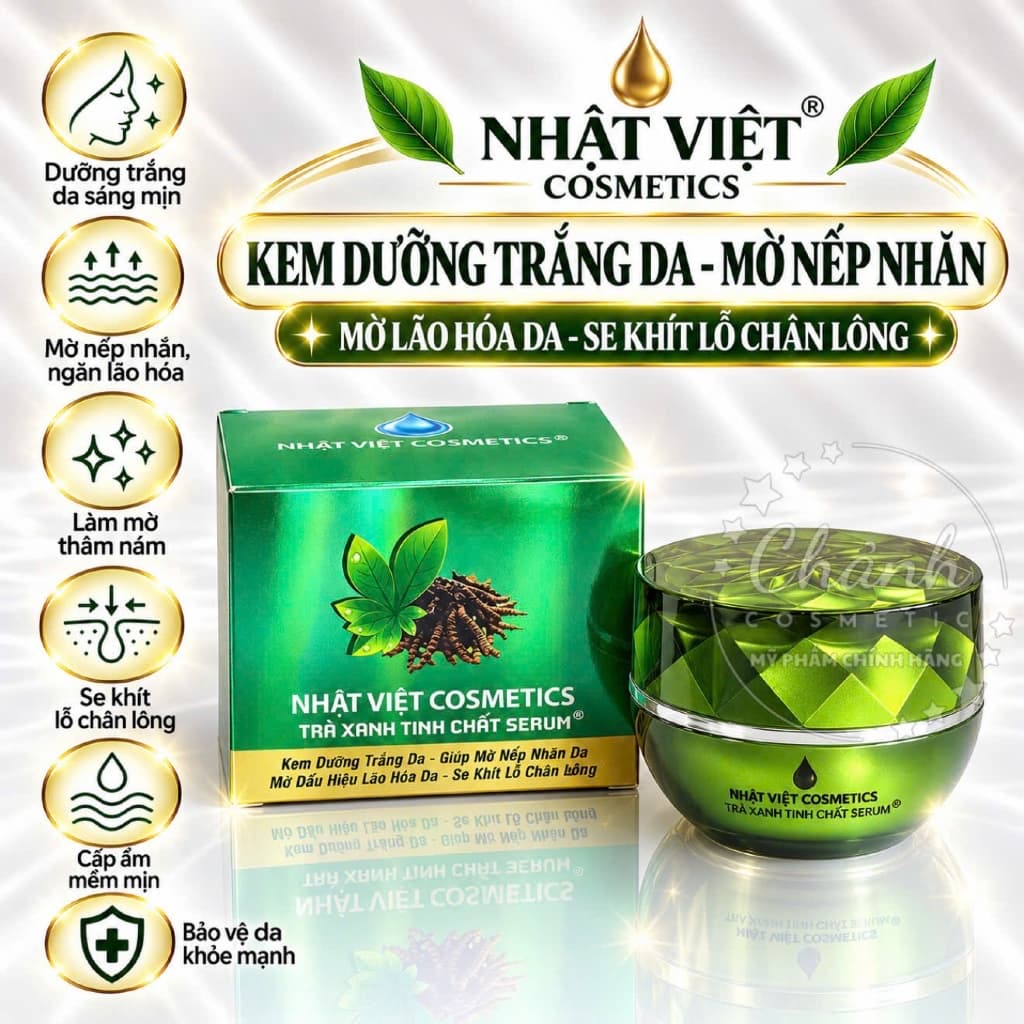 Kem Nhật Việt Cosmetics Dưỡng Trắng Da, Mờ Nếp Nhăn, Ngừa Lão Hóa Da, Se Khít Lỗ Chân Lông 20gam