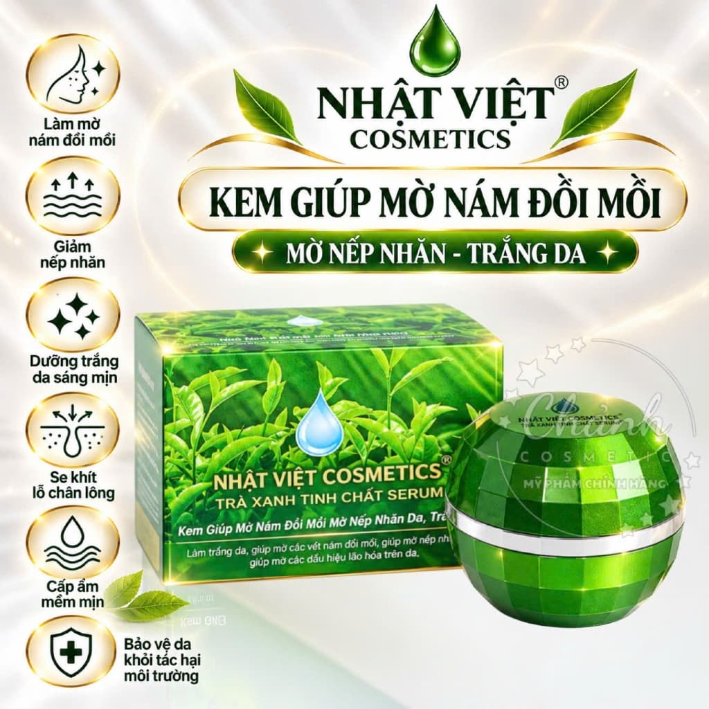 Kem Nhật Việt Cosmetics Vip Tinh Chất Trà Xanh Giúp Mờ Nám Đồi Mồi, Mờ Nếp Nhăn Da, Trắng Da 30gam