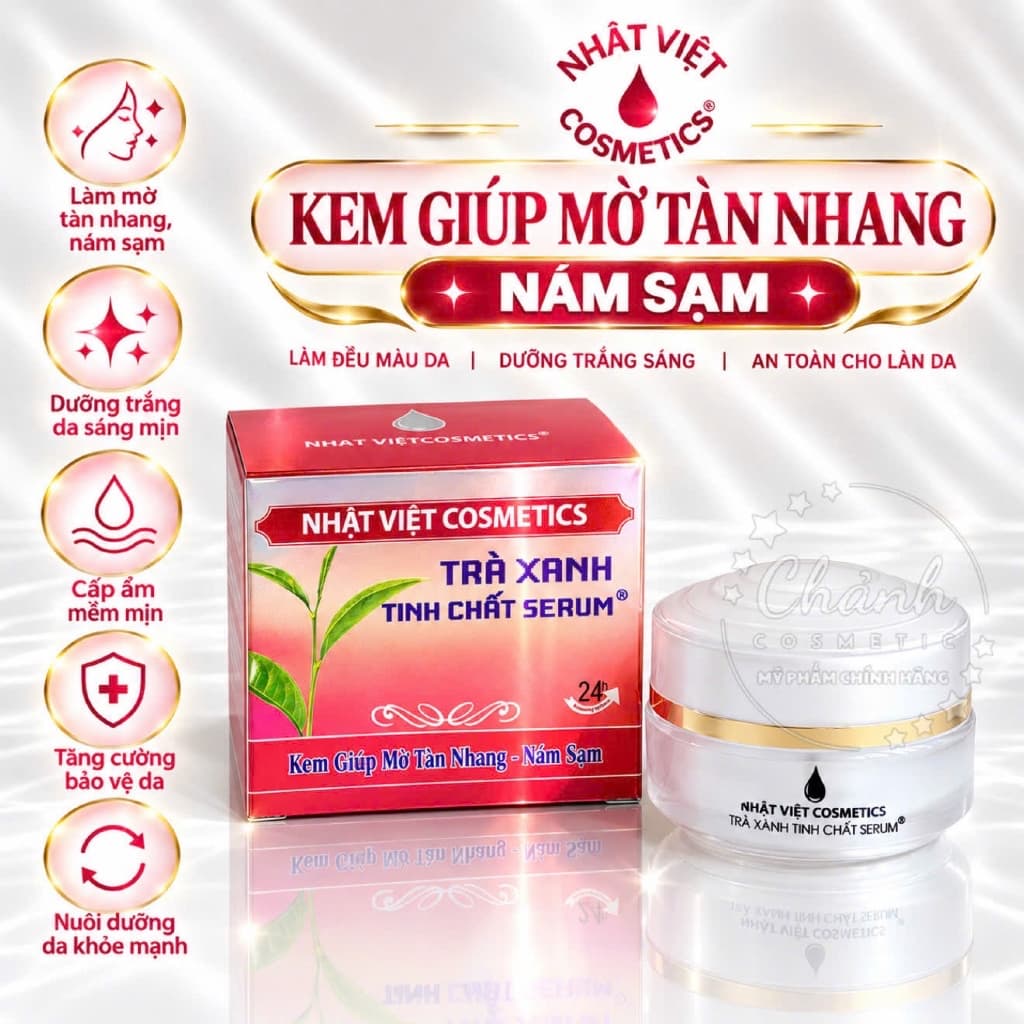 Kem Nhật Việt Cosmetics Tinh Chất Trà Xanh Mờ Tàn Nhang, Nám Sạm, Dưỡng Trắng Da 10gam