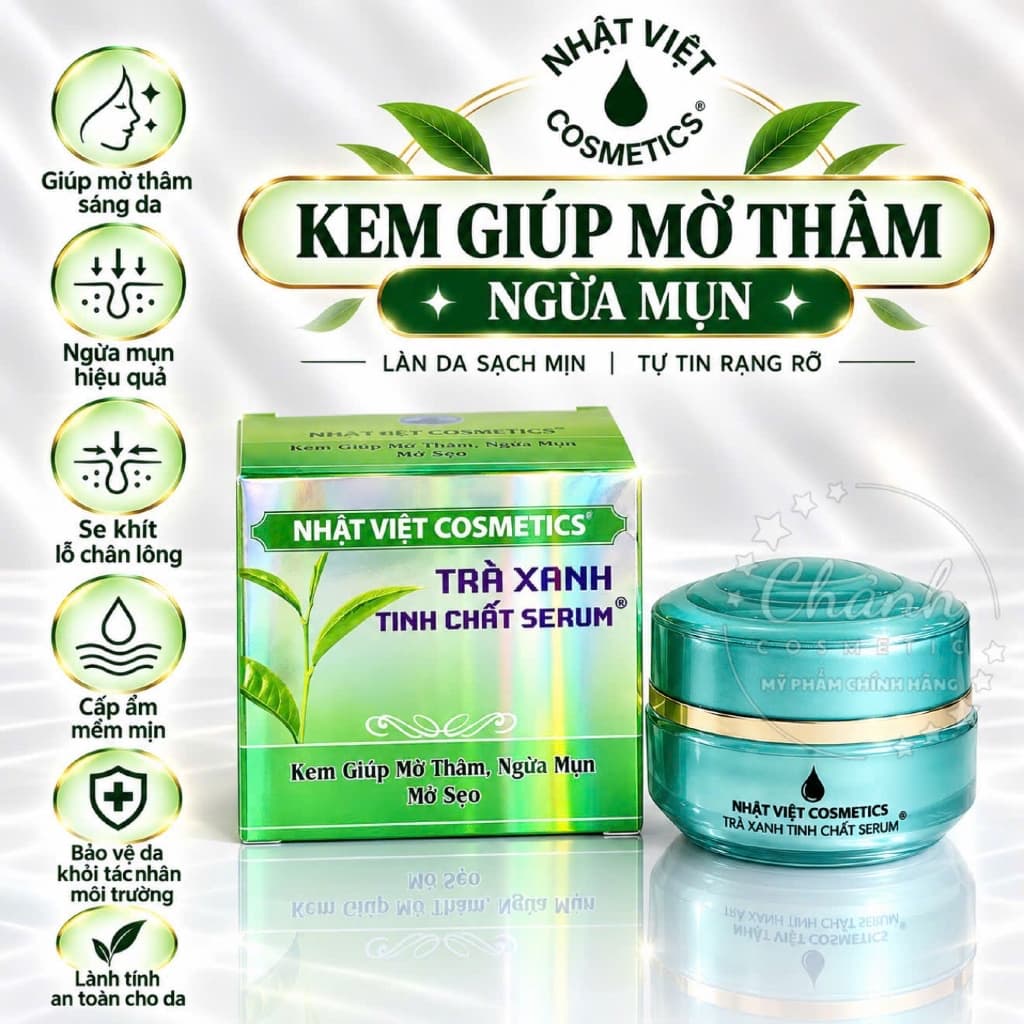Kem Nhật Việt Cosmetics Tinh Chất Trà Xanh Giúp Mờ Thâm, Ngừa Mụn, Mờ Sẹo 10gam