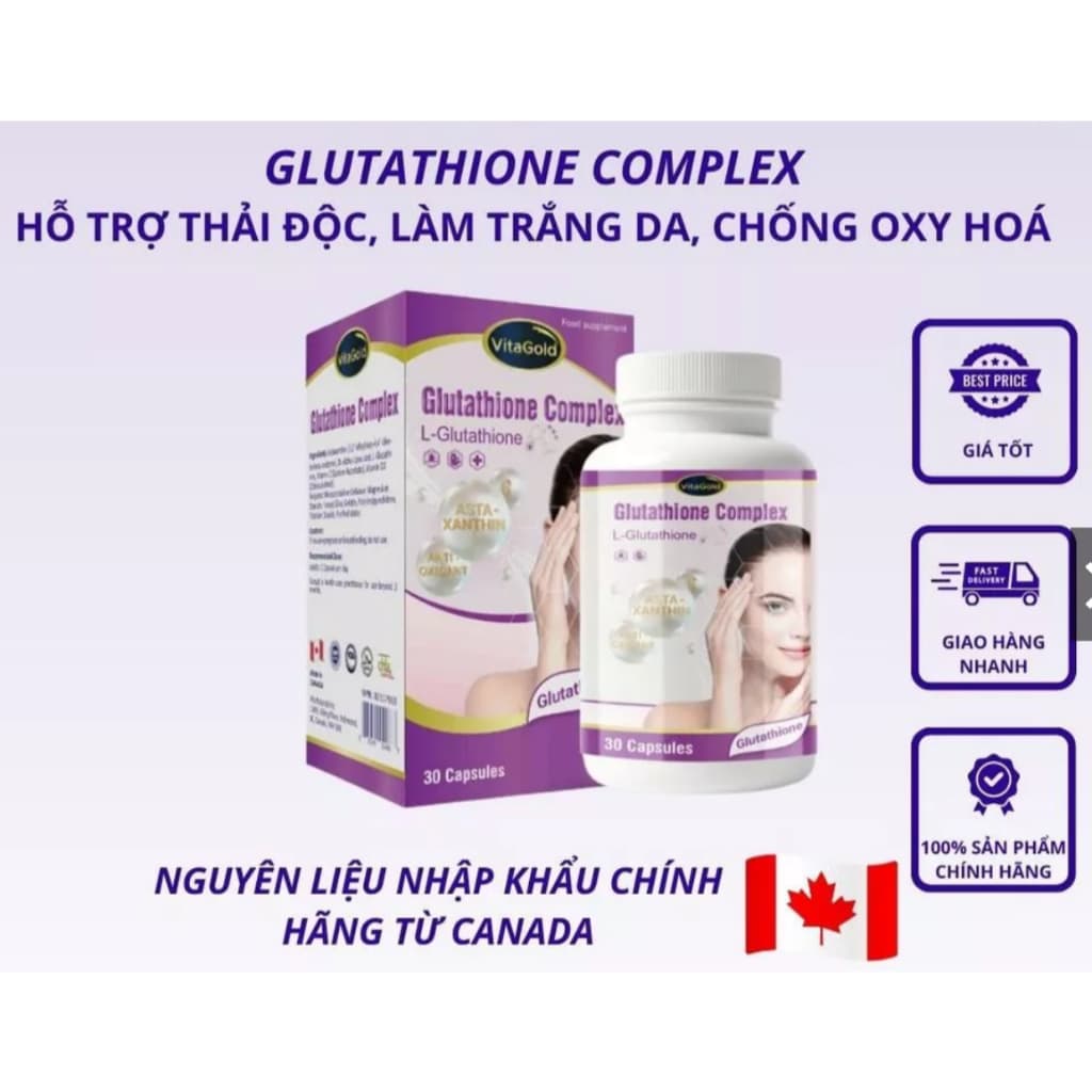 **VitaGold Glutathion Complex ( 30 viên) hỗ trợ chống oxy hóa,hỗ trợ cải thiện tình trạng nám da,sạm da <BUNINY SHOP $