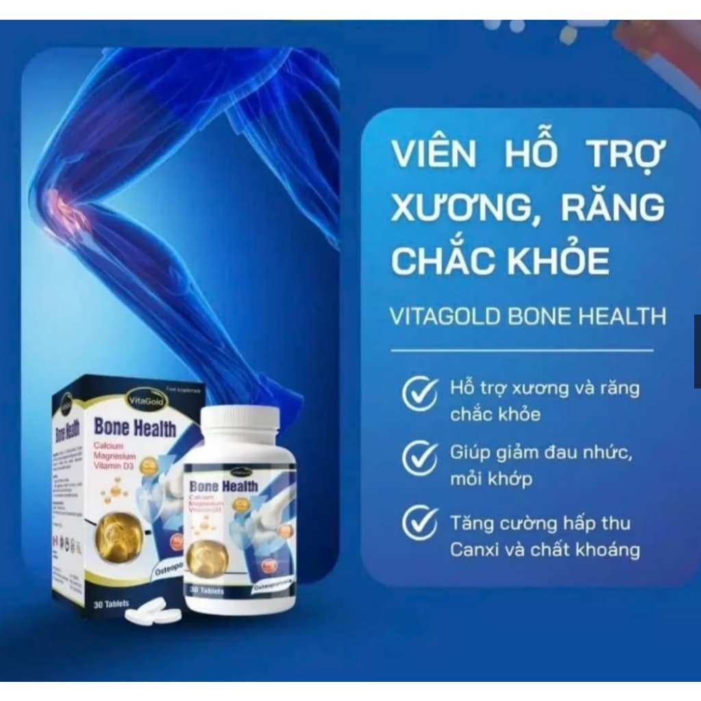 **VitaGold Bone Health Canxi Carbonate + Magie + Vitamin D3 (hộp 30 v)Canxi  Hỗ Trợ Xương Khớp <BUNINY SHOP$