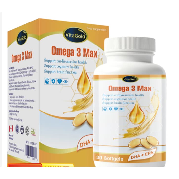 **VitaGold  Omega 3 Max (Hộp 30 Viên) viên uống Hỗ Trợ Tim Mạch, hỗ trợ chống oxy hóa,Trí Nhớ & Bổ Não <BUNINY SHOP$