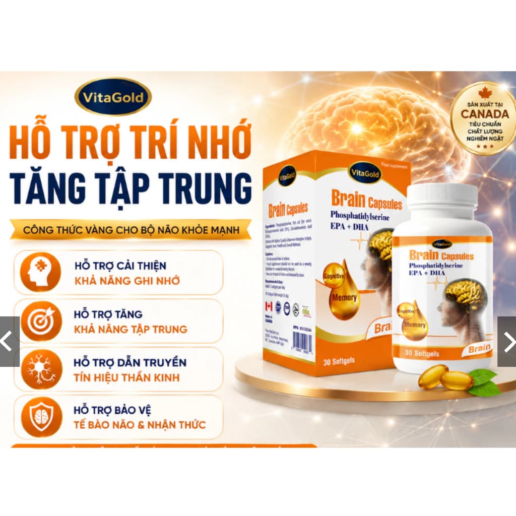 **VitaGold Brain Capsules Phosphatidylserine EPA +DHA (Hộp 30 Viên) viên uống Hỗ Trợ Trí Nhớ> BUNINY SHOP $