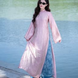 Áo dài Tím suông - chất liệu Tằm nhũ ánh kim cao cấp - lót tà ren sang trọng - quần xanh đồng chất áo - mẫu hót 2027 2