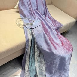 Áo dài Tím suông - chất liệu Tằm nhũ ánh kim cao cấp - lót tà ren sang trọng - quần xanh đồng chất áo - mẫu hót 2027 6