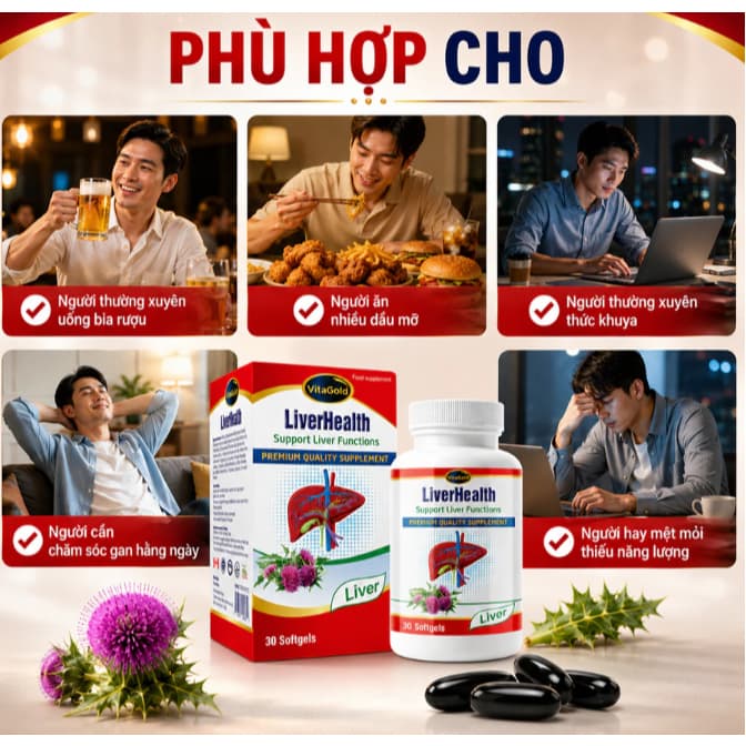 **VitaGold LiverHealth (Hộp 30 Viên) Viên Uống  Hỗ Trợ Giải Độc Gan, Mát Gan chăm sóc sức khỏe gan <BUNINY SHOP $
