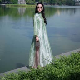 Áo dài xanh suông có bigsize tới 82 ký - chất liệu tằm nhũ cao cấp - phối quần tằm đồng chất sang trọng 2