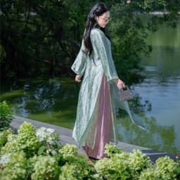 Áo dài xanh suông có bigsize tới 82 ký - chất liệu tằm nhũ cao cấp - phối quần tằm đồng chất sang trọng 5