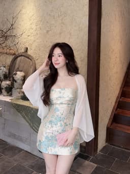 Set Gấm tết, set đầm gấm nổi dáng mini cúp ngực có mút kèm áo khoác tơ trắng cho dự tiệc tôn dáng hẹn hò nổi bật_MK 4
