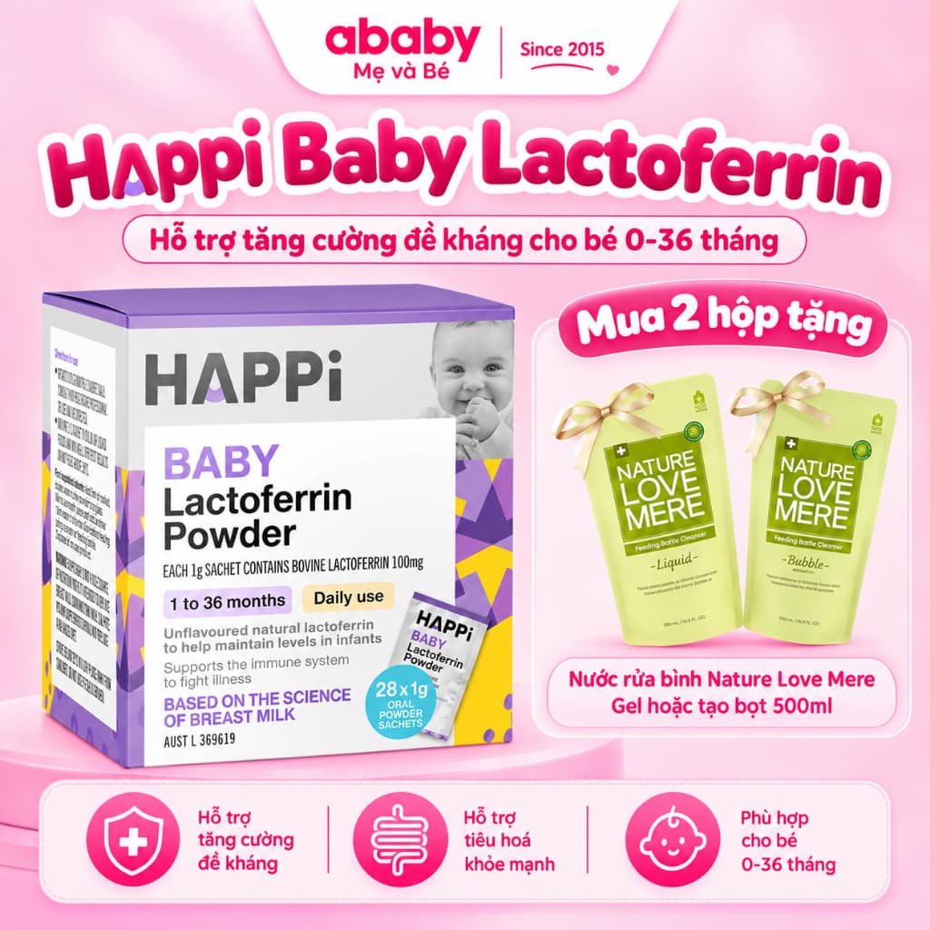 [DATE 3/2029] Bột tăng đề kháng Happi Baby Lactoferrin 100mg Hỗ Trợ Tăng Cường Miễn Dịch