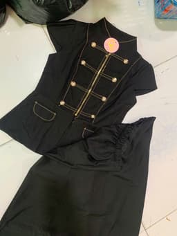 Set bộ công sở, set thiết kế áo Mango cổ trụ phối nút hoàng gia dây kéo kèm chân váy midi thanh lịch đi hợp sự kiện_AXT 7