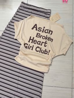 Set áo váy công sở, set thiết kế áo thun lệch vai in chữ kèm chân váy sọc dài tôn dáng đi chơi hẹn hò đi học 6