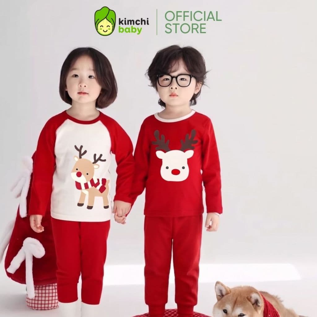 [BÉ 10-29KG] Bộ Dài Tay Giáng Sinh Cho Bé Trai, Bé Gái KIMCHIBABY Vải Cotton 190gsm Dày Mịn, Đồ Bộ Cho Bé Mặc Noel KD503