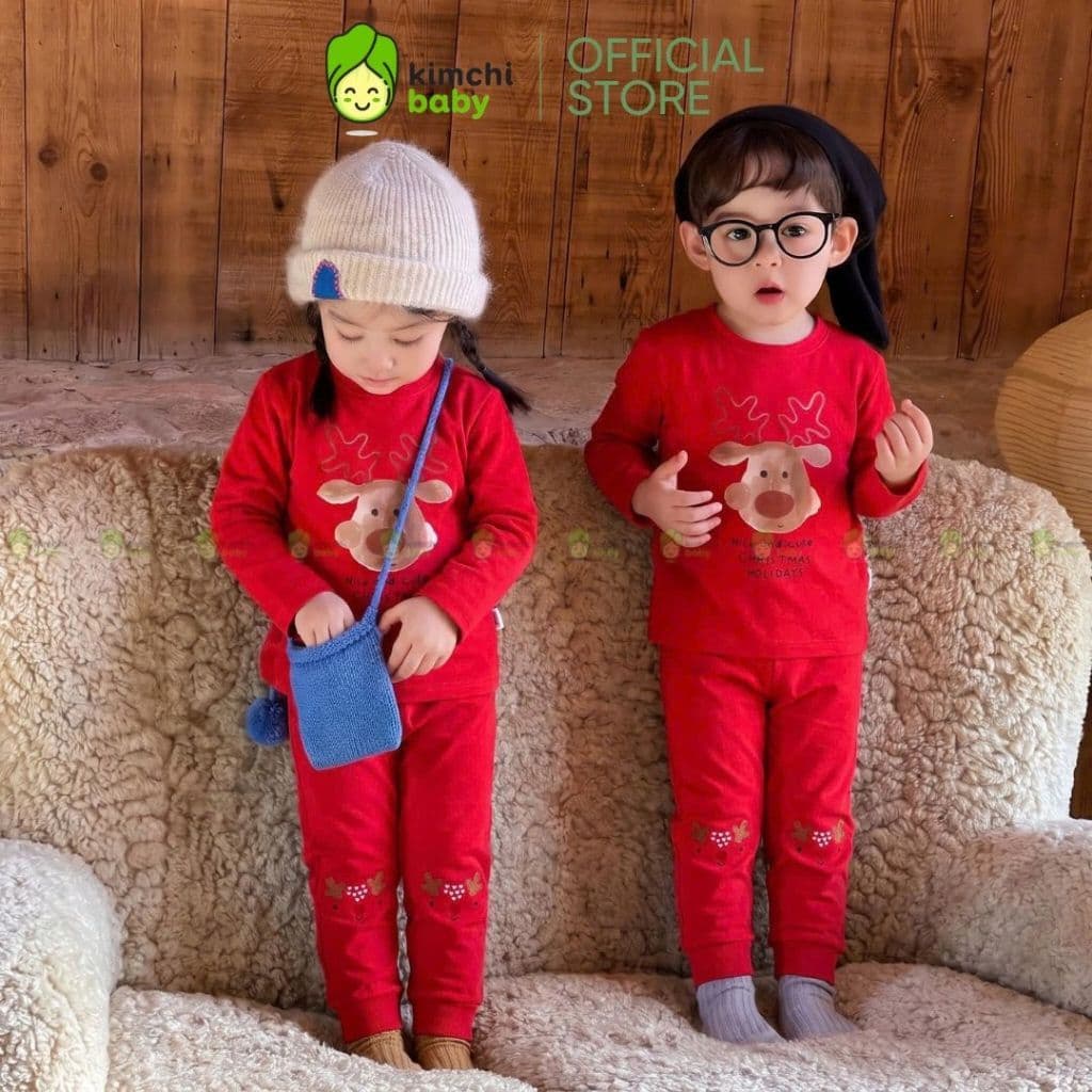 [BÉ 10-25KG] Bộ Dài Tay Giáng Sinh Bé Trai, Bé Gái KIMCHIBABY Vải Cotton 190gsm Dày Dặn, Đồ Bộ Noel 2026 Cho Bé KD503