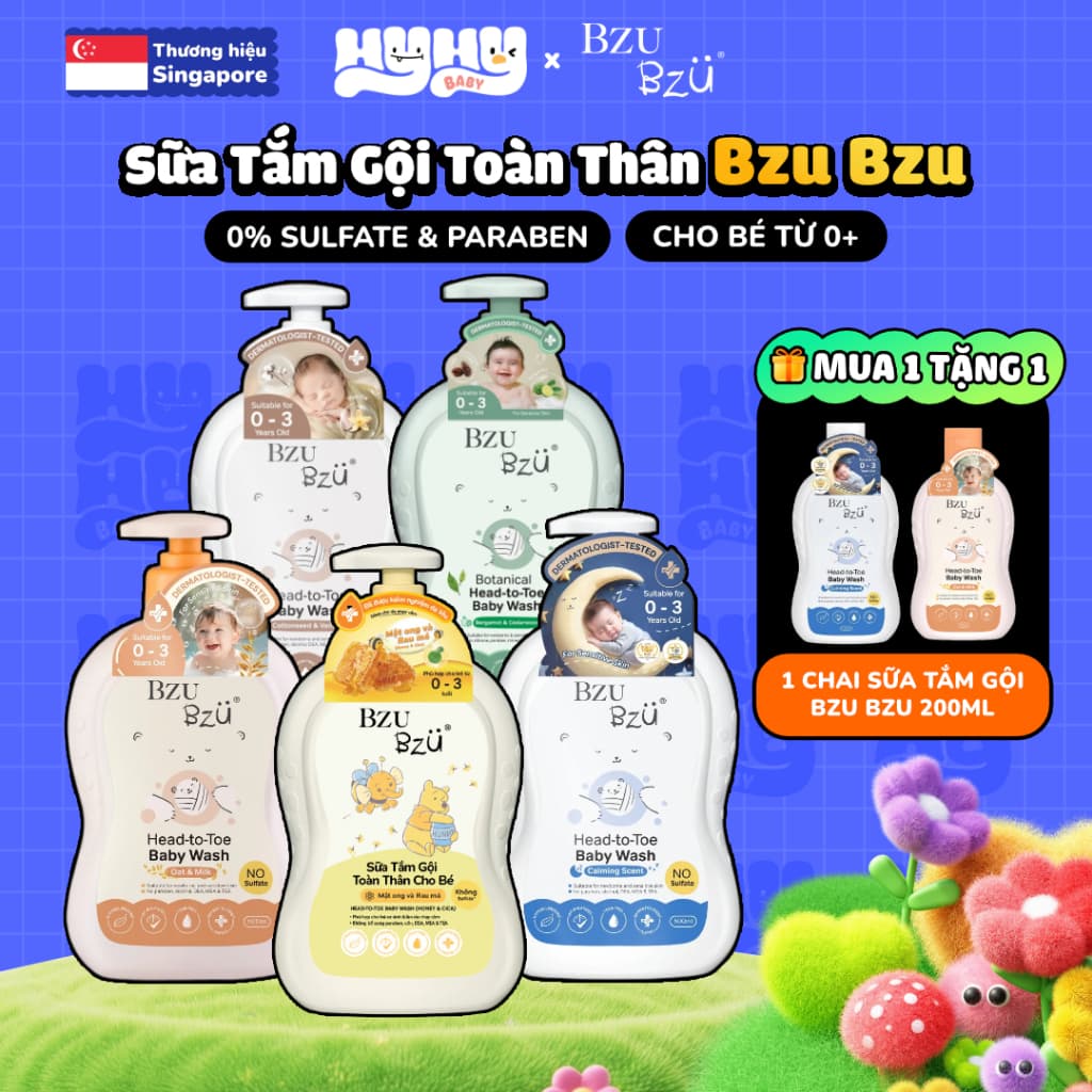 Sữa Tắm Gội BZU BZU Cho Bé 2in1 – Chiết Xuất Tự Nhiên, Làm Sạch Dịu Nhẹ, Dưỡng Ẩm Da Mềm Mịn Cho Trẻ Sơ Sinh hyhybaby