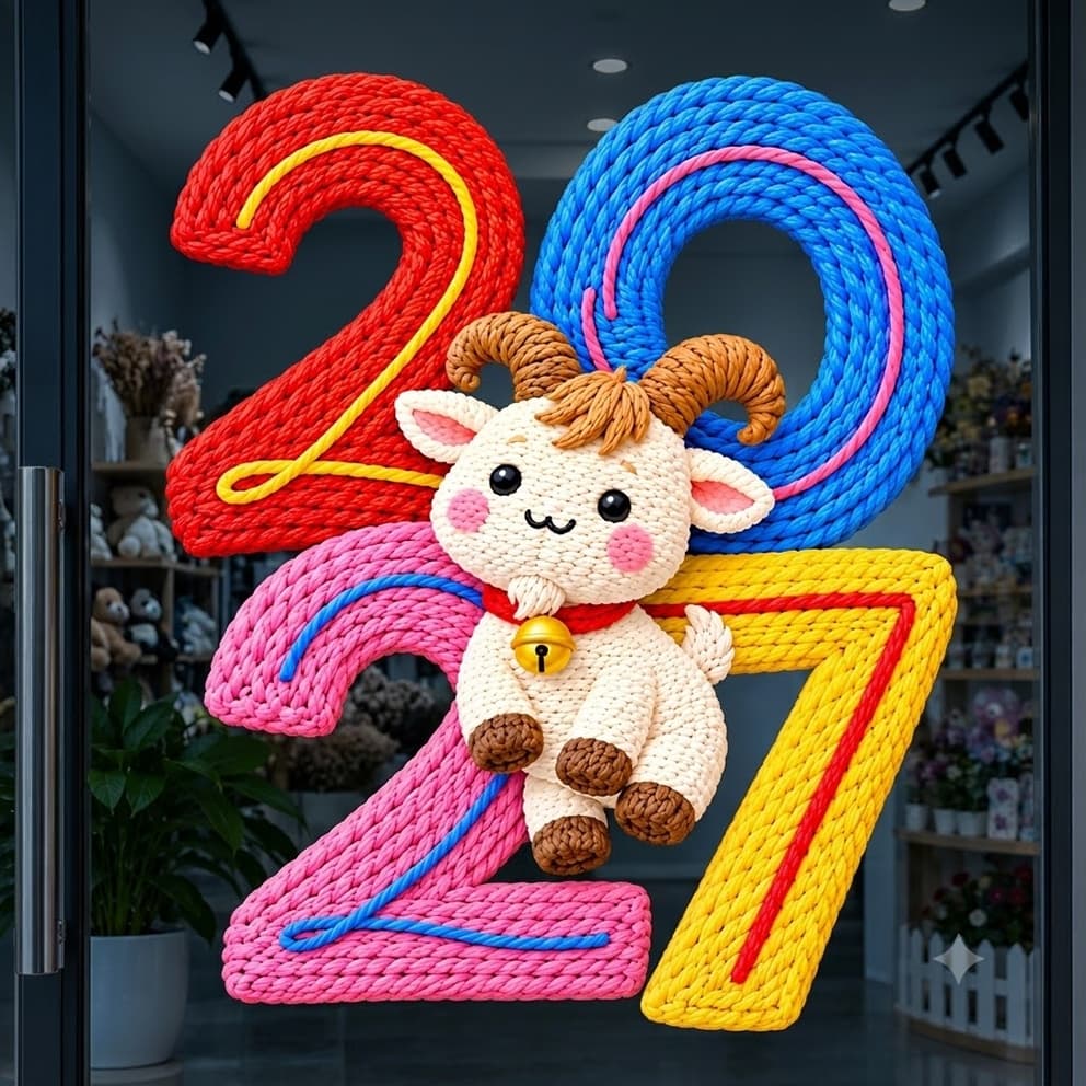 Số 2027 năm Đinh Mùi bằng gỗ in màu 3d hình bé dê cute trang trí năm mới, decor tết