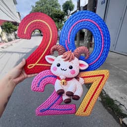 Số 2027 năm Đinh Mùi bằng gỗ in màu 3d hình bé dê cute trang trí năm mới, decor tết 3