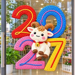 Số 2027 năm Đinh Mùi bằng gỗ in màu 3d hình bé dê cute trang trí năm mới, decor tết 2