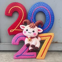 Số 2027 năm Đinh Mùi bằng gỗ in màu 3d hình bé dê cute trang trí năm mới, decor tết 5