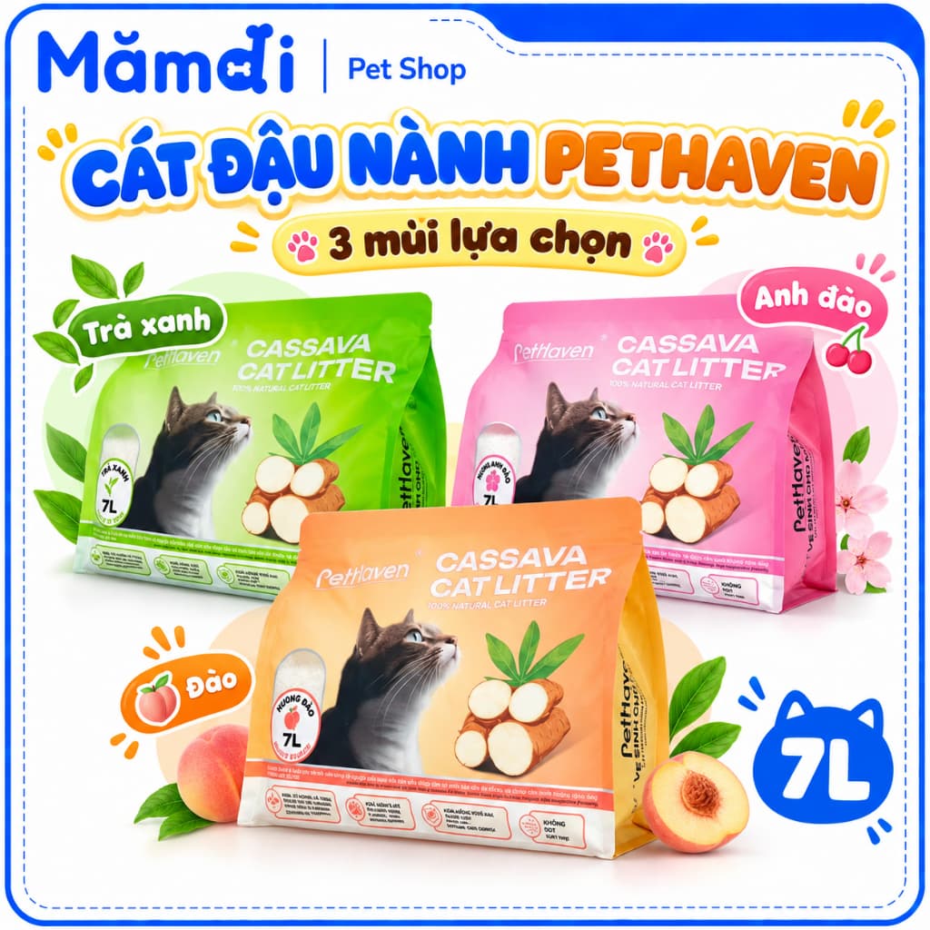 Cát Sắn Pethaven Dành Cho Mèo - An Toàn Cho Môi Trường, 7L ~ 2KG Cát Vệ Sinh Nguyên Liệu Củ Sắn