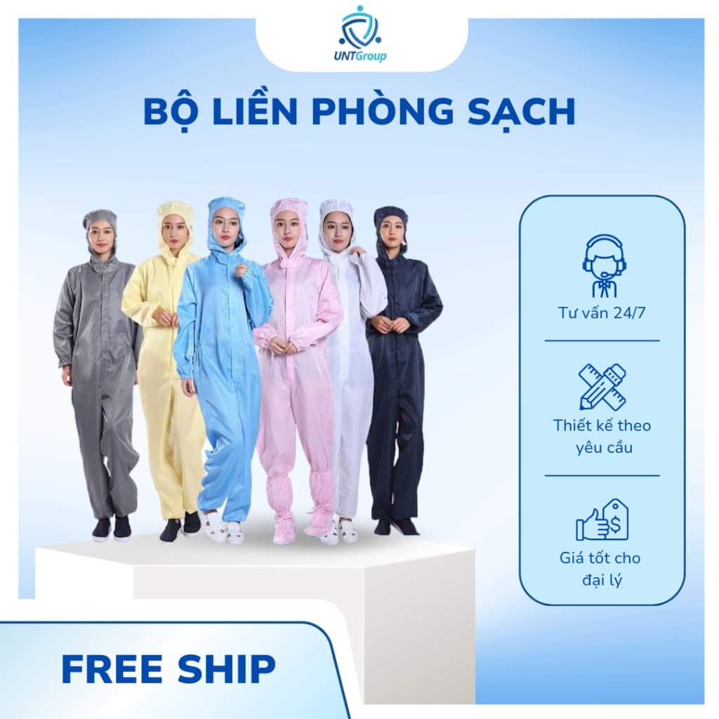 Bộ Quần Áo Liền Thân Có Mũ Phòng Sạch UNTG Đủ Màu Chống Tĩnh Điện Dùng Trong Nhà Máy, Điện Tử