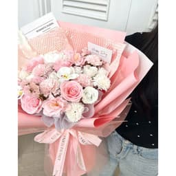 HỎA TỐC - Hoa sáp bó hồng pastel phối hoa trắng hồng, ngọt ngào lãng mạng 4
