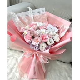 HỎA TỐC - Hoa sáp bó hồng pastel phối hoa trắng hồng, ngọt ngào lãng mạng 5