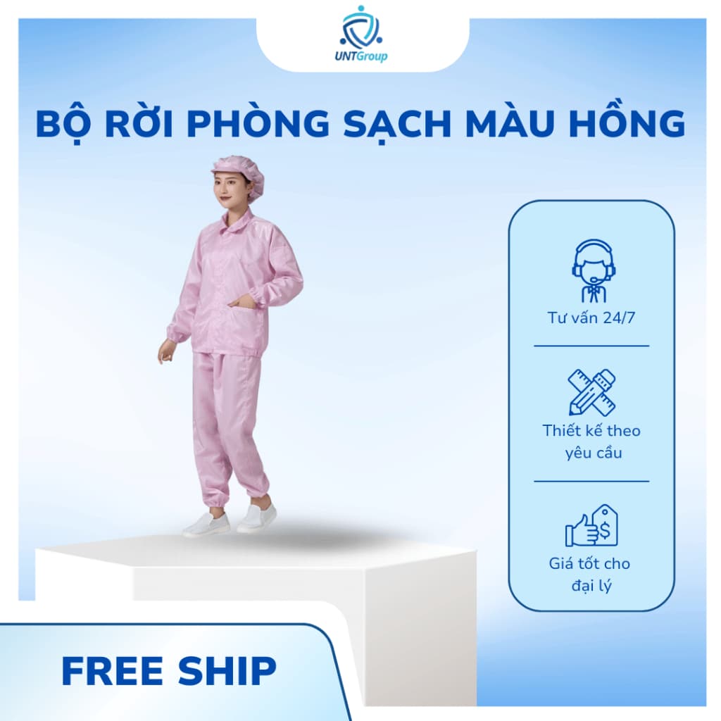 Bộ Quần Áo Rời Phòng Sạch UNTG Màu Hồng Nhạt Kẻ Sọc Chống Tĩnh Điện Dùng Trong Công Nghiệp, Điện Tử