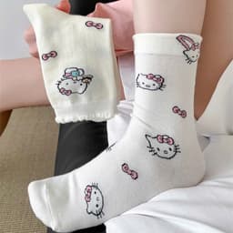 Set 5 Đôi Tất/ Vớ Hoạ Tiết Mèo Hello Kitty Hồng Cổ Cao Phong Cách Hàn Co Giãn Dễ Thương 2