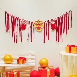 Set dây treo đầu lân dải lụa tua dua đỏ decor trung thu, trang trí các buổi tiệc, tết cực xinh 5
