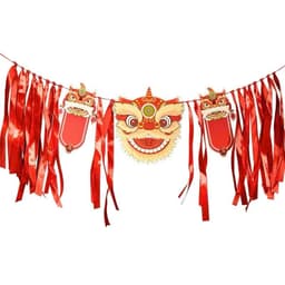 Set dây treo đầu lân dải lụa tua dua đỏ decor trung thu, trang trí các buổi tiệc, tết cực xinh 8
