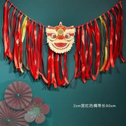Set dây treo đầu lân dải lụa tua dua đỏ decor trung thu, trang trí các buổi tiệc, tết cực xinh 4