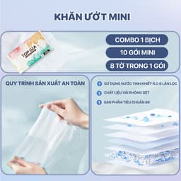 [NHỎ GỌN, TINH TẾ] Khăn ướt mini cao cấp TOPGIA túi 10 gói 8 tờ mềm mại, không mùi không parabens 2
