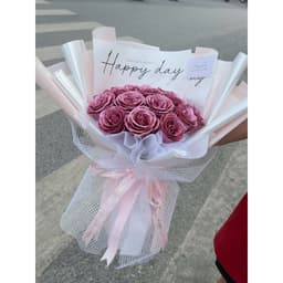 HỎA TỐC - Hoa sáp màu hồng kim tuyến, gói giấy trắng, phù hợp tặng các dịp lễ 2