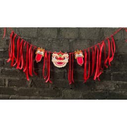 Set dây treo đầu lân dải lụa tua dua đỏ decor trung thu, trang trí các buổi tiệc, tết cực xinh 2