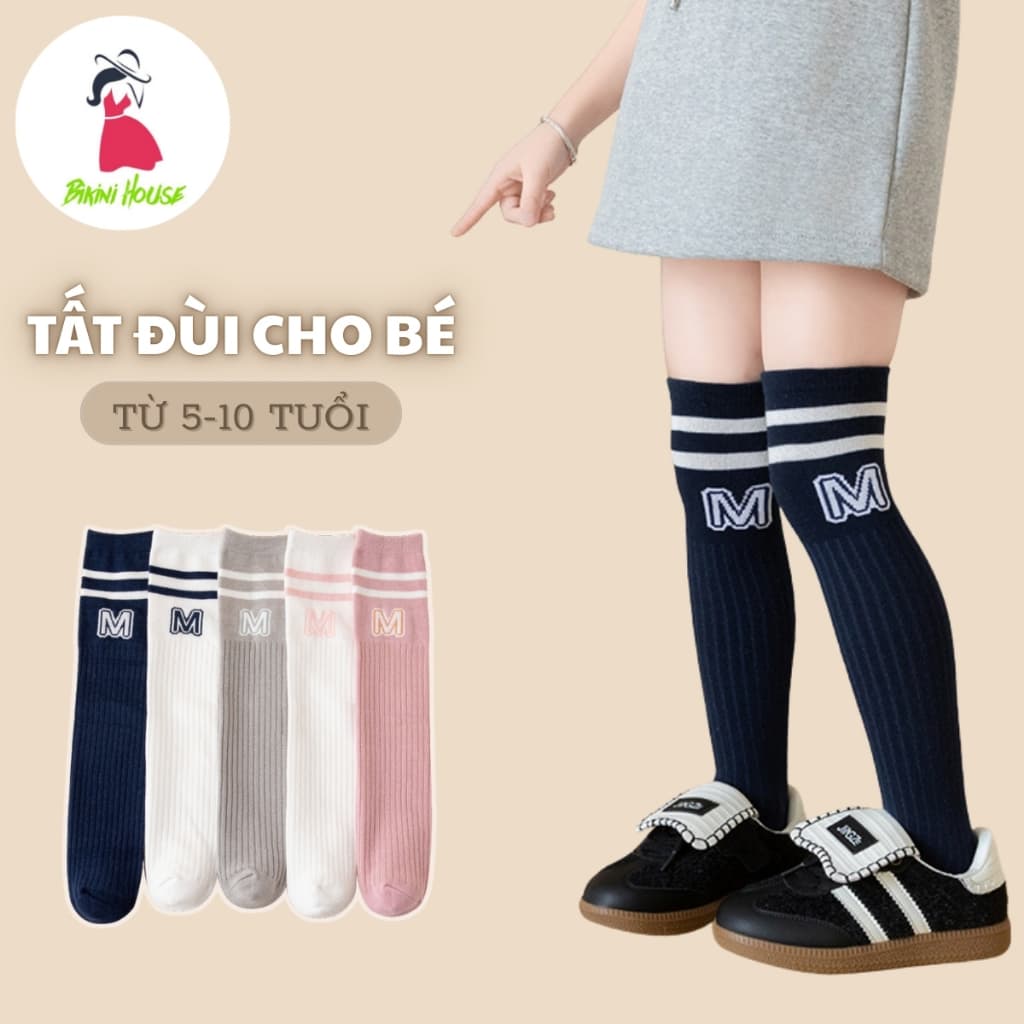 Set 5 Đôi Tất Vớ Đùi Cho Bé Gái Dài Qua Đầu Gối Chất Len Ấm Hình Chữ M Phong Cách Hàn Quốc Cho Bé 5-10 Tuổi te107